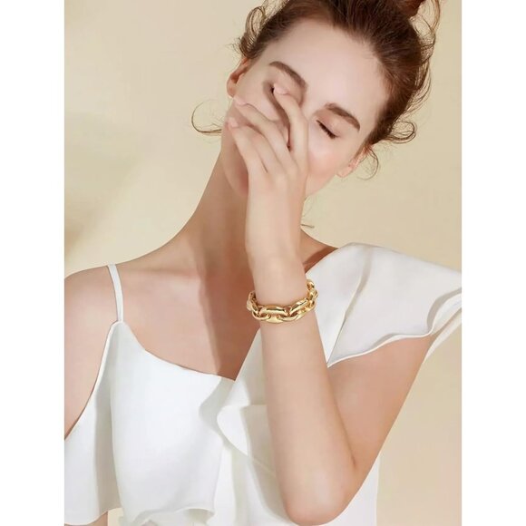 Chunky Chain Bracelet for Women Adjustable Gold/Silver Thick Statement Link Jewe - Picture 3 of 8